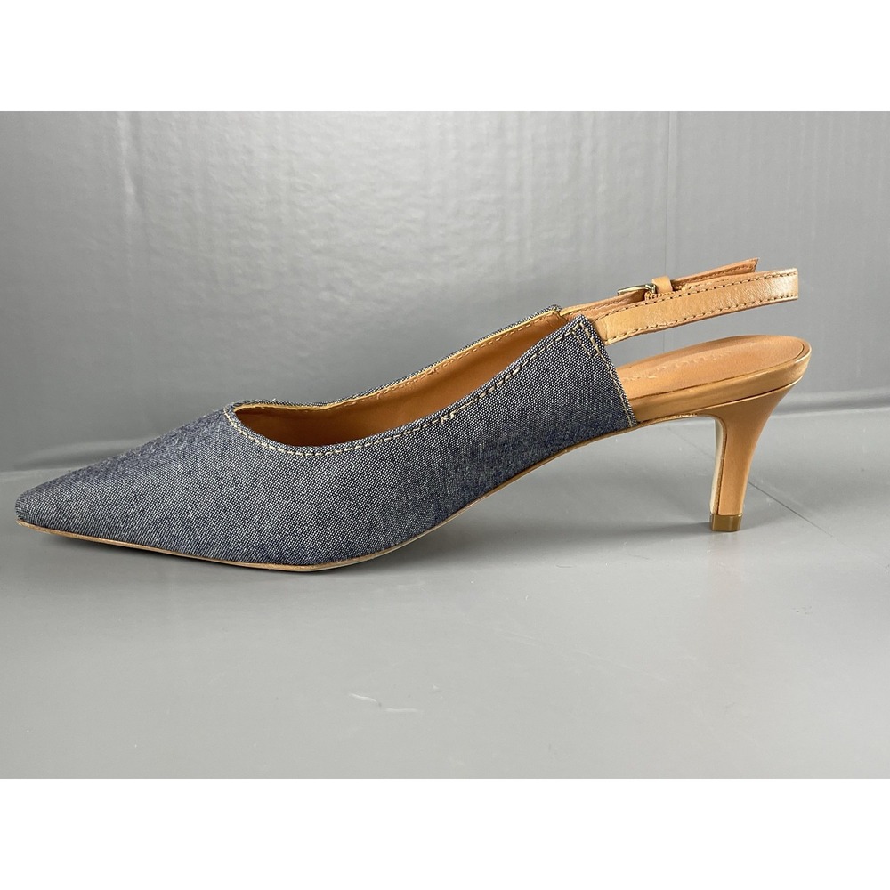 Cinq a Sept Shoes Womens Size 37 Blue Denim Slingback Pointed Toe Kitten Heels - Picture 12 of 14